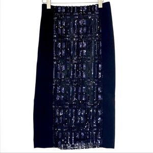 Black midi pencil skirt with Navy blue sequins - Black and Navy blue